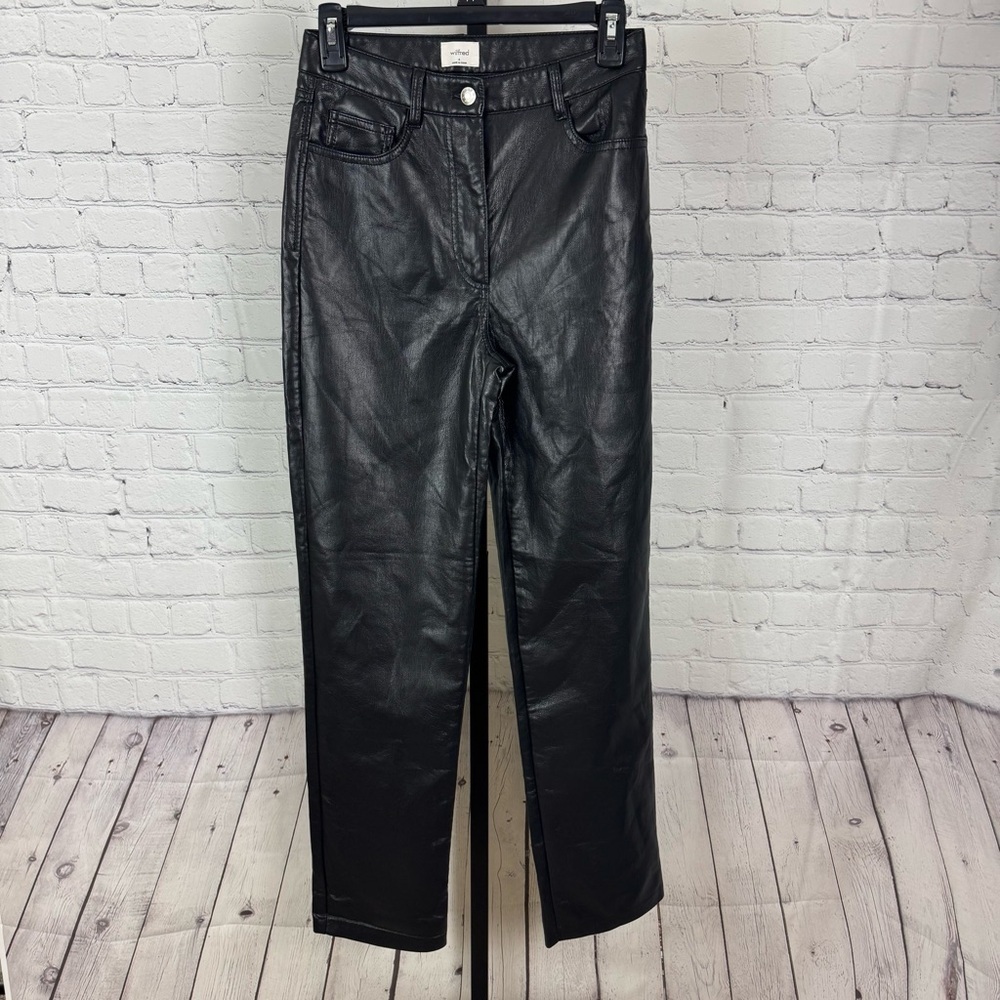 Wilfred Black Faux Leather Super High Rise Straight Leg Melina Pants Size 4